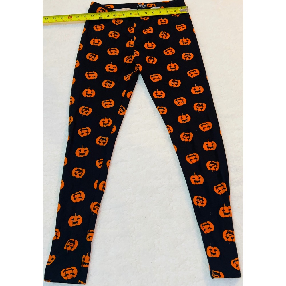 Just One Halloween Leggings Womens Large Black Orange Pumpkin Jack-O-Lantern - Picture 2 of 6